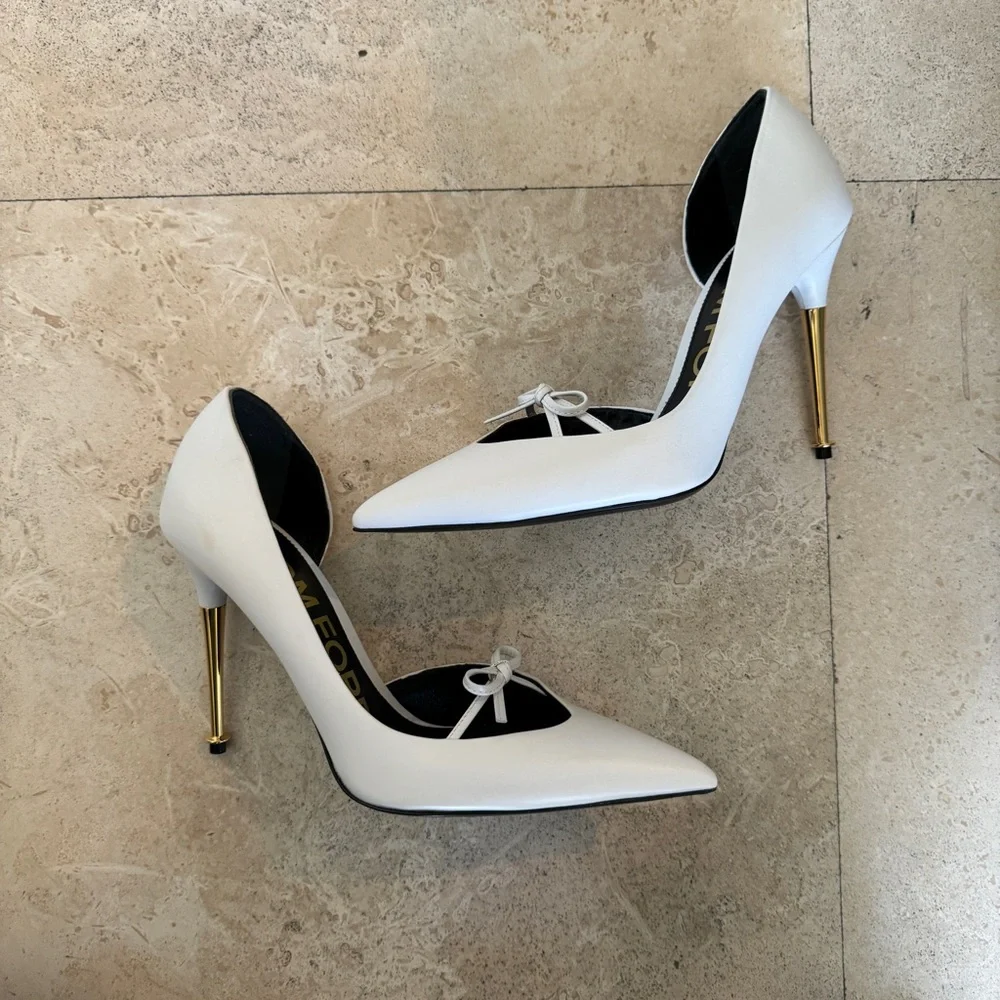 Tom Ford Leather Stiletto Pumps With Bow Front NEW - Picture 4 of 11